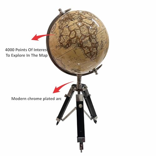 Image of Tripod Antique World Globe 8 Inch with Metal Stand for Home Decor & Office Table, Showpiece, Table top Accessory for Gifting and Learning - Yellow Color