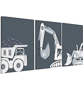Toddler Boy Room Decor Construction Truck Canvas Wall Art Tractor Vehicle Posters Bulldozer Pictu...
