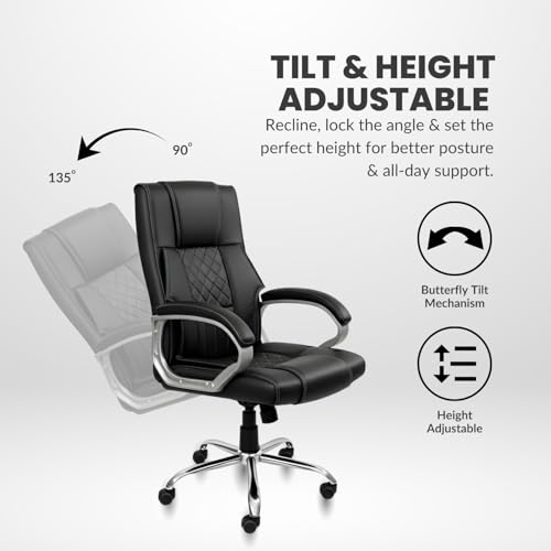 Image of activa Kim Ergonomic Office Chair| Premium Leatherette Chair with Padded Seat & Backrest| 3-Year Warranty | Adjustable Height Desk Chair for Work /Study /Gaming | Swivel Seating for Workstations (Black)