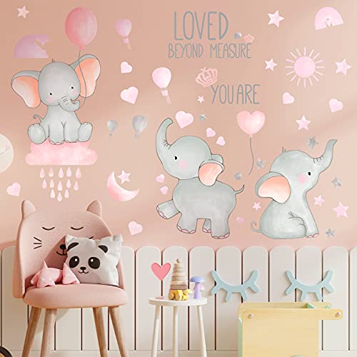 Dream Big Little One Elephant Wall Stickers Baby Room Wall Decals Moon Hot Air Balloon Grey Stars Wall Decals For Nursery Kids Room Living Room Bedroom Decorations Home Decor (Cute Style) #TOP1