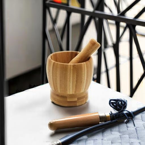 Wooden Pestle and Mortero de Bambú Bowl Set Guacamole Bowl Shell - Base Sólida y Estabilidad en Encimera