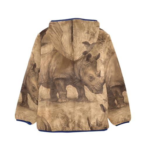 Rhino Pattern Print Toddler Fleece Jacket Girl Boys Hooded Fleece Jacket Coat Warm Outwear Zip-up 3-10T2