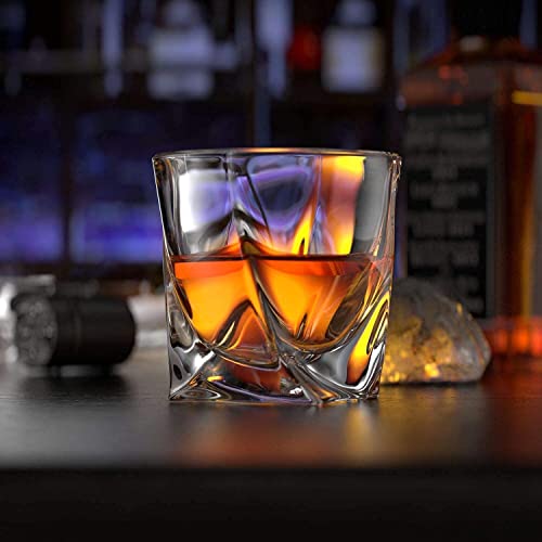 Image of Crystal European Twist Whisky Glass Stylish Old Fashion Rocks Tumblers Lead-Free Glassware for Scotch Bourbon Cognac Brandy Cocktail Old Fashioned Cocktail Tumblers 300 Ml (Set of 2)