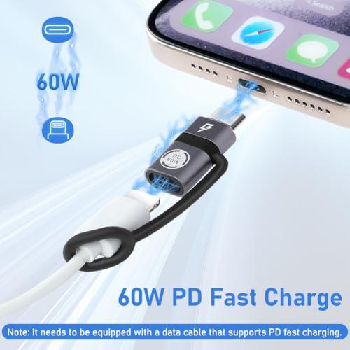 AXFEE Paquete de 2 adaptadores Lightning hembra a USB-C macho, adaptador Lightning a USB-C para carga rápida PD de 60 W y sincronización de datos, compatible con iPhone 15/16 Pro Max, Samsung - imagen 3