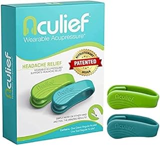 Aculief - Award Winning Natural Headache, Migraine, Tension Relief Wearable – Supporting Acupressure Relaxation, Stress Alleviation, Soothing Muscle Pain – Simple & Effective 2 Pack (Teal & Green, Regular)