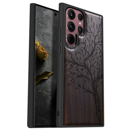 Coque bois antichoc Galaxy S22 Ultra évite les rayures étui TPU souple