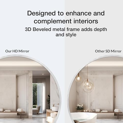 Image of Art Street Round Decorative Wall Mirror with Aluminum Metal Frame Silver | Modern Design Vanity Mirror for Makeup, Bedroom, Drawing Room, Bathroom Wash Basin (Silver, 60x60 cm)