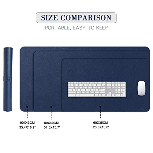 Image of Extended Mouse Pad Mat XXL Desk Pad Large Desk Mat 35.4 inch X 16.9 inch Desk Blotter Writing Pad for Laptop /Office /Home, PU Leather Waterproof +Suede Non-Slip 90 x 43cm (Dark Blue)