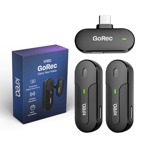 Kreo GoRec Professional Wireless Mic with Dual Transmitter, USB Type-C Support, Long Lasting Battery and Ultra Low Latency, Lightweight and Compact with 30m Range, for YouTube, Streaming and More Kreo GoRec Professional Wireless Mic with Dual Transmitter, USB Type-C Support, Long Lasting Battery and Ultra Low Latency, Lightweight and Compact with 30m Range, for YouTube, Streaming and More