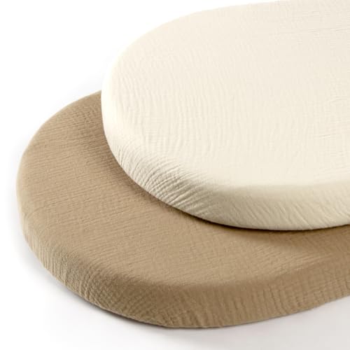 Image of lulumoon Baby Muslin Bassinet Sheets: Cotton Bassinet Sheets Neutral for Boys and Girls - Fitted for Oval Rectangle or Hourglass