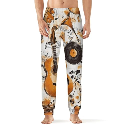 Vintage Guitar Records Autumn Leaves Breathable Mens Pajama Pants Lounge Sleep PJ Bottoms Sleepwear Jogger