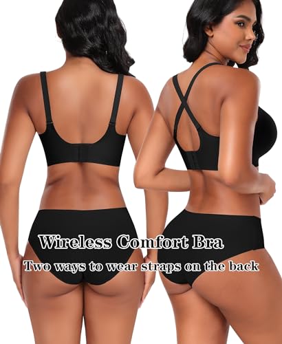 Image of DOCUMO Wireless Bras for Women No Underwire Seamless Push Up Bras with Support and Lift, V Neck Bralette with Bra Extender