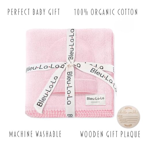 Image of Baby Gift Set - Organic Cotton Newborn Blanket Essentials, Baby Girl Gifts, Christening Gifts for Girls, New Born Baby Girls Gift (Luxe - Blush Pink)