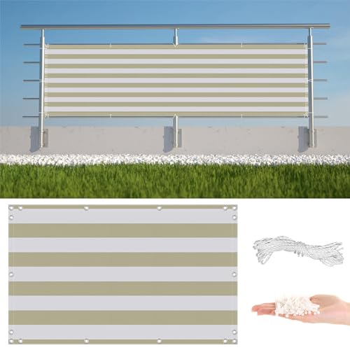 Tela de polietileno de alta densidad impermeable para balcón, 2 m x 3 m, con ojales y bridas para cables, ideal para balcones, patios, jardines y jardines, rayas amarillas claras