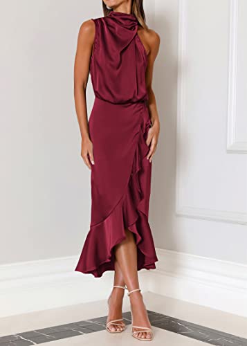 Image of KIRUNDO Women's Summer Satin Mock Neck Wedding Guest Dress