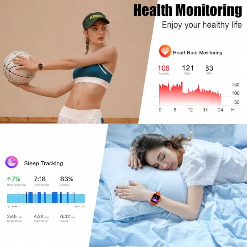 Image of 2026 Smart Watch for Men Women (Answer /Make Call), 1.96 inch HD Fitness Tracker Running Watch,IP68 Waterproof,Pedometer, Sleep /Step /Activity /Heart Rate Monitor,110 Sport Mode Smartwatch for Android,Orange