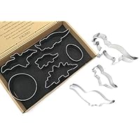 JOKUMO Dinosaur Cookie Cutters Set – 9PC High Grade 430 Stainless Steel –T-Rex, Pterosaur, Stegosaurus, Triceratops, Prenocephale, Chasmosaurus, Brachiosaurus, Dinosaur Egg