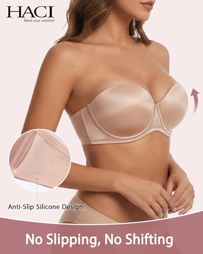 Image of HACI Push up Strapless Bra Thick Padded Demi Underwire Add a Cup Convertible Straps Tshirts Multiway