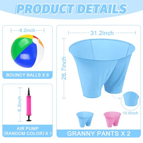 Image of Granny Pants Outdoor Game, 2PCS Granny Pants Game with 8 Bouncy Balls and 1 Air Pump (Random Colors) Granny Pants Yard Game Baby Shower Funny Party Game for Adults & Family, Giant Pants Catch