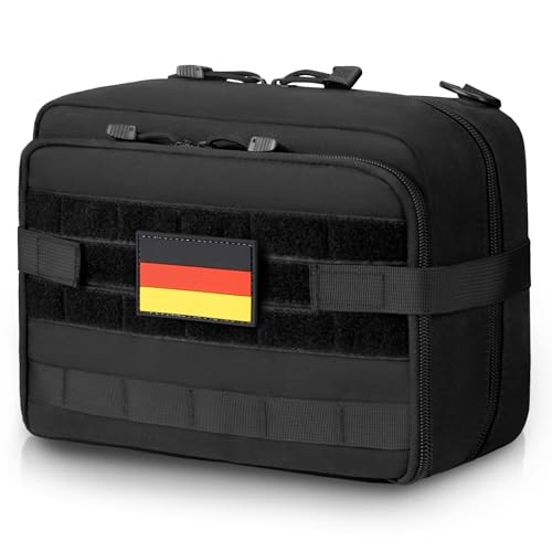 Jueachy Molle Tasche Doppelte Schicht Taktische Tasche EDC Molle Pouch Große Molle Zubehör Admin Tasche Erste Hilfe Taktische Hüfttaschen Gürteltasche Reiseapotheke Tasche für Camping Wandern Schwarz