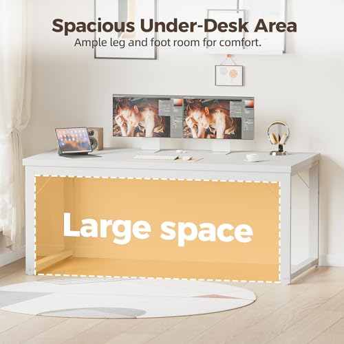 Image of 40 Inch Computer Desk, 1 inch Thick Small Office Table, White | Modern Simple Style, Heavy Duty Industrial Frame, Small Study & Writing Table for Home Bedroom Work