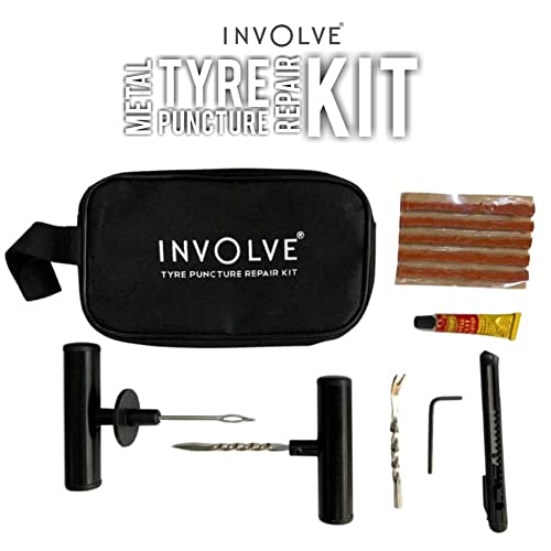 Image of INVOLVE 9 in 1 Universal Tubeless Tire Puncture Kit Emergency Flat Tire Repair Kit Tool with Element Aqua Spray Air Freshener (with Storage Bag) for Car, Bike, SUV, & Motorcycle Involve Accessories