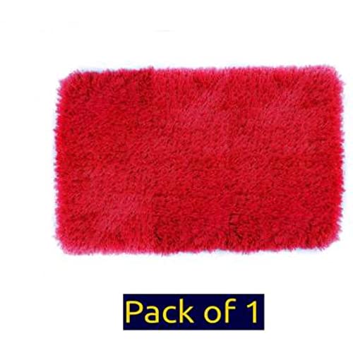 Image of Anti Skid Doormats for Home and Office Entrance Living Room and Bathroom Mats | Entrance Door Mats for Home and Office Entryway. (Solid Red, 18x28)