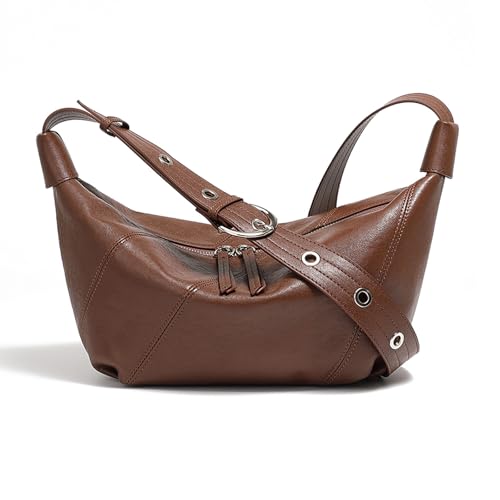 Image of MFFOR Genuine Leather Hobo Bags for Women, Crescent Bag Crossbody | Designer handbag, 9.8*3.9*7inch, Slouchy shoulder purse, Adjustable strap, Daily life
