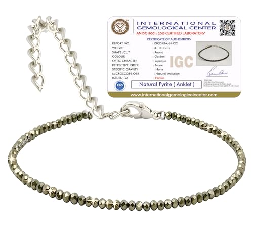 Image of Fensio Certified Raw Pyrite Anklet | Money Magnet Stone for Wealth, Protection & Positive Energy | Healing Crystal Spiritual Jewellery | Comfortable & Adjustable Fit | Best Gift Item for Women & Girls