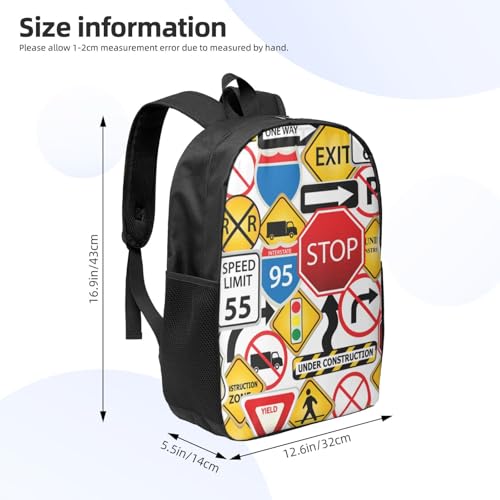 Street Collage Of Road And Traffic Signs Highway Stop Backpack, 17 Inch Travel Business Laptop Backpack For Women Men4