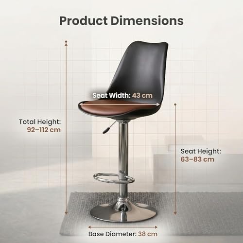 Image of activa Rapid Bar Stool Chair with Height Adjustable Design, Padded Seat & Footrest | Modern Metal Counter Stool for Kitchen, Home, Bar & Cafe Seating | Durable Comfort Chair (Black & Tan, Set of 2)
