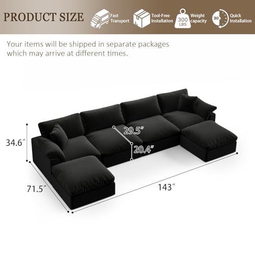 Image of Modern Modular Sectional Sofa U-Shaped 6-Seat with Ottoman,Black-Extra Comfty Deep Seat Couch for Living Room,Apartment,Office & Small Spaces