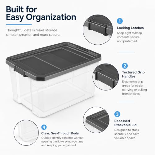 Image of Clear Storage Bin with Locking Lid, 76 Quart Stackable Tote for Home