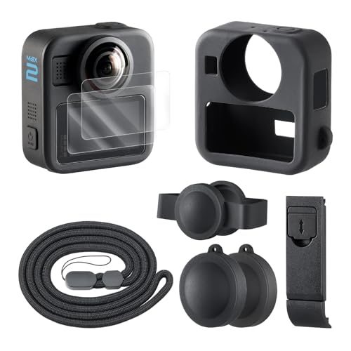 HSU �u���b�N �V���R�� �ی�L�b�g GoPro Max2�p �����\�ȃo�b�e���[�T�C�h�J�o�[ �V���R�������Y�J�o�[ �X�N���[���v���e�N�^�[����ђ��߉\�ȃX�g���b�v GoPro Max2 ��p�A�N�Z�T���[�L�b�g