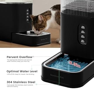 Gardner Pet 2.2 Gallon Automatic Dog Water Bowl Dispenser 8.5L Gravity Water Feeder with Stainless Steel Bowl & Maifan Stone Filter, BPA-Free for for Cats and Dogs (Black, 2.2 Gallon)