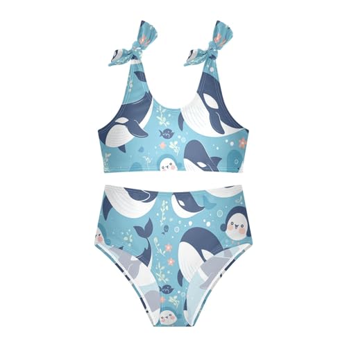 Killer Whale on Blue Girl Two Piece Kids Bikini Set Quick-Dry Swimsuits Swimming Suits Cute Shoulder Strap3