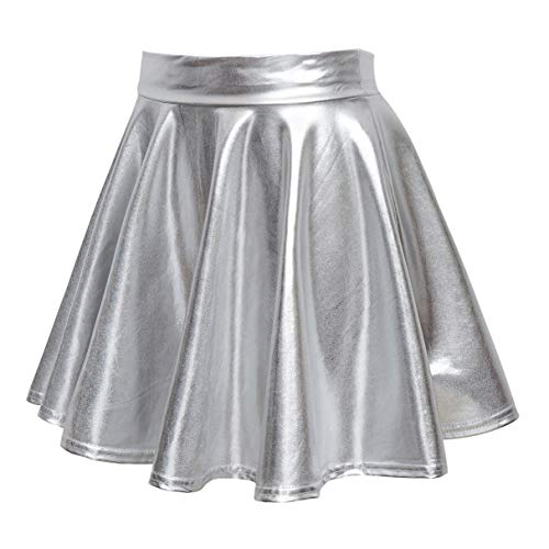 Urban CoCo Women's Shiny Flared Pleated Mini Skater Skirt - Image 3