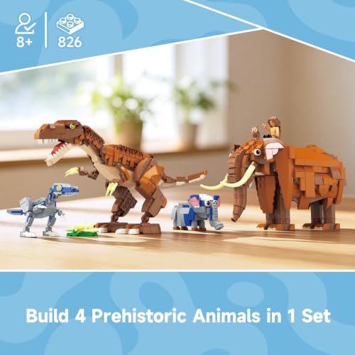 Image of Wise Block 2-in-1 T-Rex & Elephant Building Set for Kids, 826 PCS
