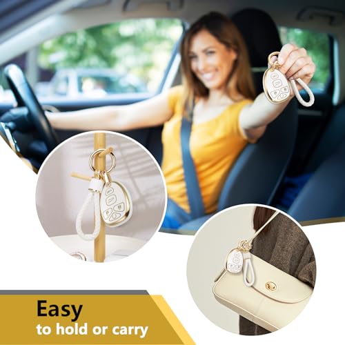 Image of for Chevy Key Fob Cover with Metal Braided Rope Keychain, Upgraded Soft Case for Suburban Tahoe Traverse GMC Acadia Escalade SRX Saturn Enclave (5 buttons) (Gold, C1)