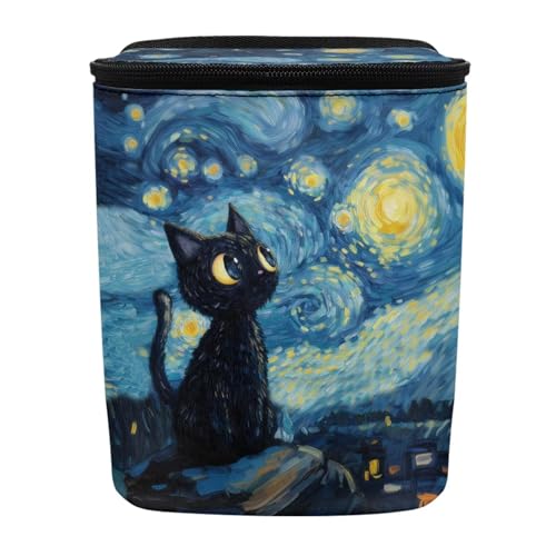 Image of Talayituse Cat Starry Night Print Car Trash Can with Lid, Leak Proof Auto Trash Bag Hanging Vehicle Garbage Can Multipurpose Storage Container for Back Seat Road Trip