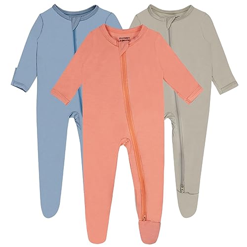 Image of Baby Boy Footed Pajamas with Mittens,Rayon Made from Bamboo Sleepers, 2 Way Zipper Long Sleeve Pjs