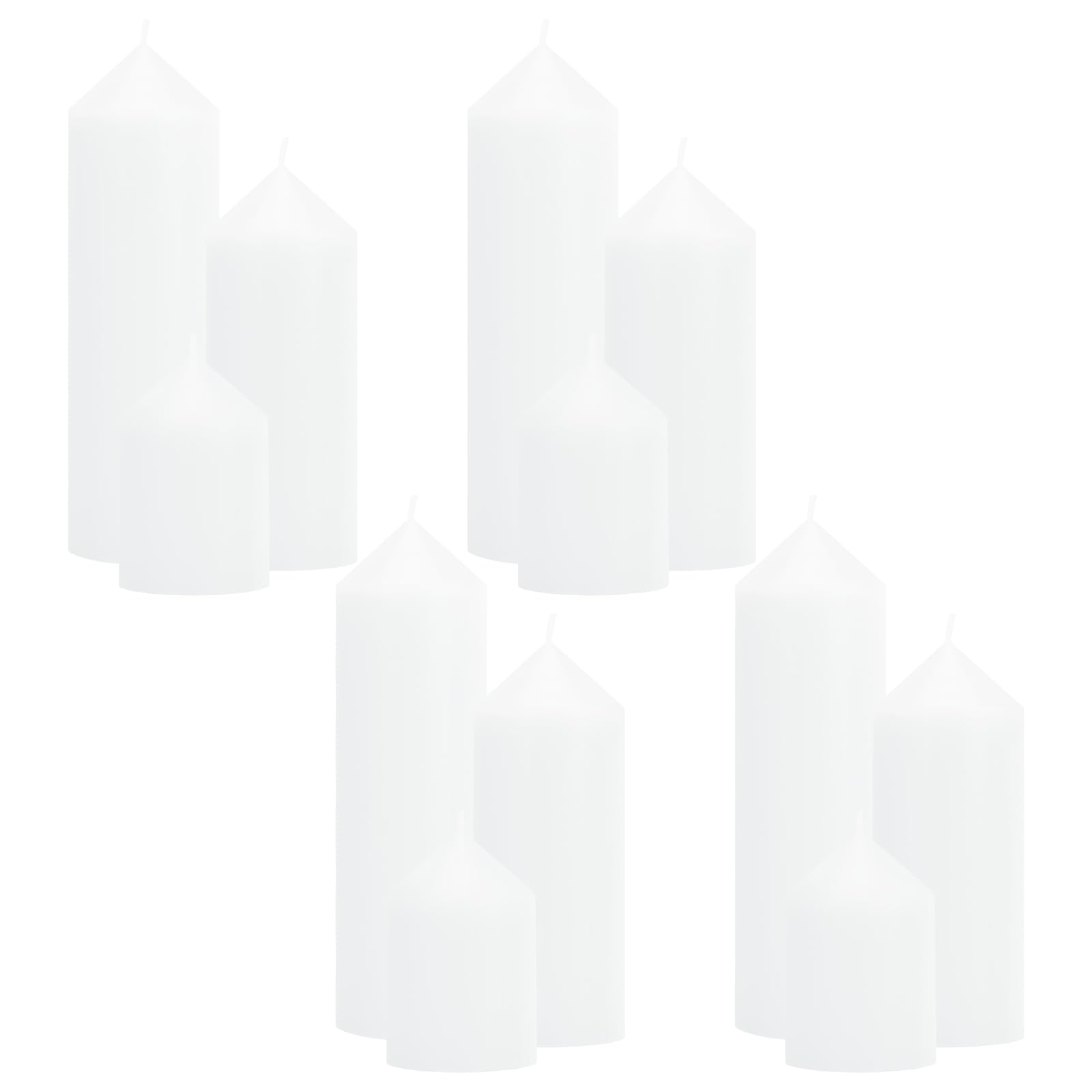 Weiße Stumpenkerzen, Großpackung – 5 x 7,6 cm, 5 x 15,2 cm, 5,1 x 20,3 cm, tropffreie, geruchlose Stumpenkerzen – rauchfreie, sauber brennende Hurrican-Kerzen für Hochzeiten, Veranstaltungen