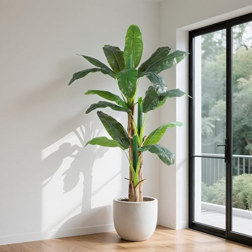 Image of 6ft Extra Tall Artificial Banana Tree, Fake Banana Leaf Plant with 17 Faux Banana Leaves, Perfect for Home Indoor Outdoor Patio Office Tropical Decor