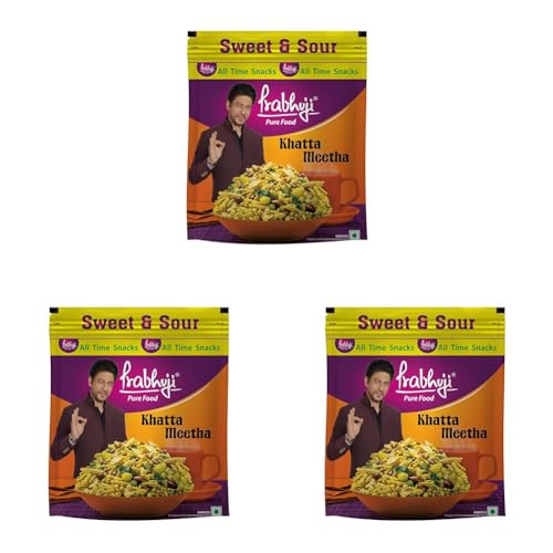 Image of Prabhuji Pure Food Khatta Meetha Namkeen 400g | Sweet & Tangy Snack Blend with Crispy Sev, Peanuts & Flavourful Spices | Perfect Tea-Time Snack, Travel Munch & Anytime Craving Fix (Pack of 3)