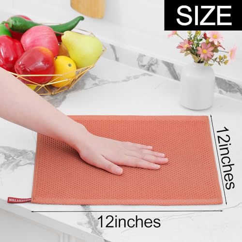 Image of Homaxy 100% Cotton Waffle Weave Kitchen Dish Cloths, Ultra Soft Absorbent Quick Drying Dish Towels, 12 x 12 Inches, 12-Pack, Coral