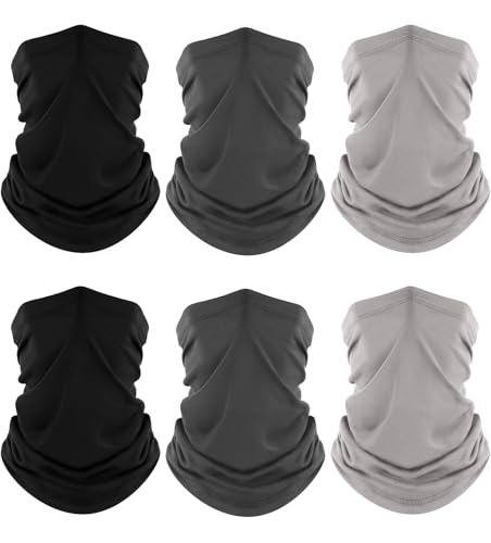 Fuinloth Neck Gaiter, 6 Pack Cooling UV Protection Bandana Face Mask Gator Scarf for Men Women 2 Black+2 Gray+2 Light Gray