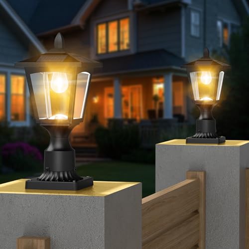 Greluna Solar Lamp Post Lights Outdoor, 3000K Dusk to Dawn Waterproof Post Lights with Pier Mount Base, Decorative Solar Lamp for Garden, Yard, Landscape, Pole, Pillar(Warm White) - Thumbnail 6