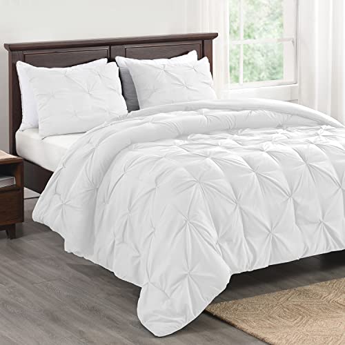 Basic Beyond White Queen Comforter Set - Pinch Pleat Bed Comforter Queen Set, Pintuck Queen Bed Comforter Set With Comforter & 2 Pillow Shams #TOP15