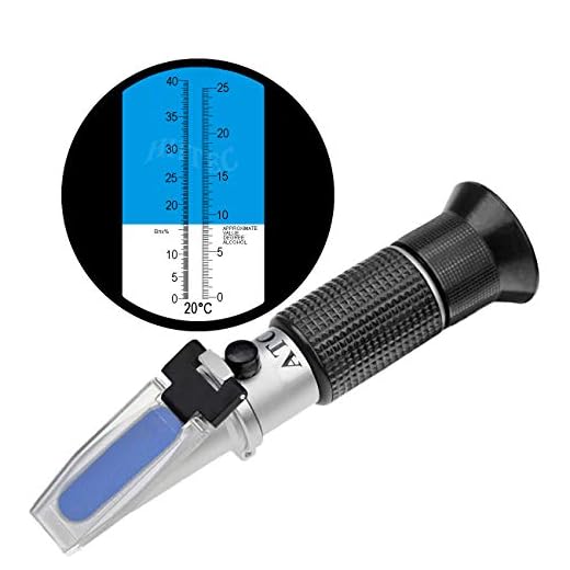 HHTEC Enólogo Refractómetro Alcohol: 0-25% Azúcar: 0-40% con ATC para viticultores Alcohol Jugo de uva Cerveza Refractómetro de vino de frutas Brix para medir el contenido de azúcar