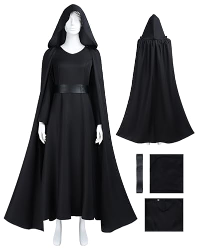 Adult Rey Cosplay Costume Suit Halloween Jedi Outfit Rey Skywalker Hooded Cloak Dress Uniform Black Full Set (Black XX-Large)